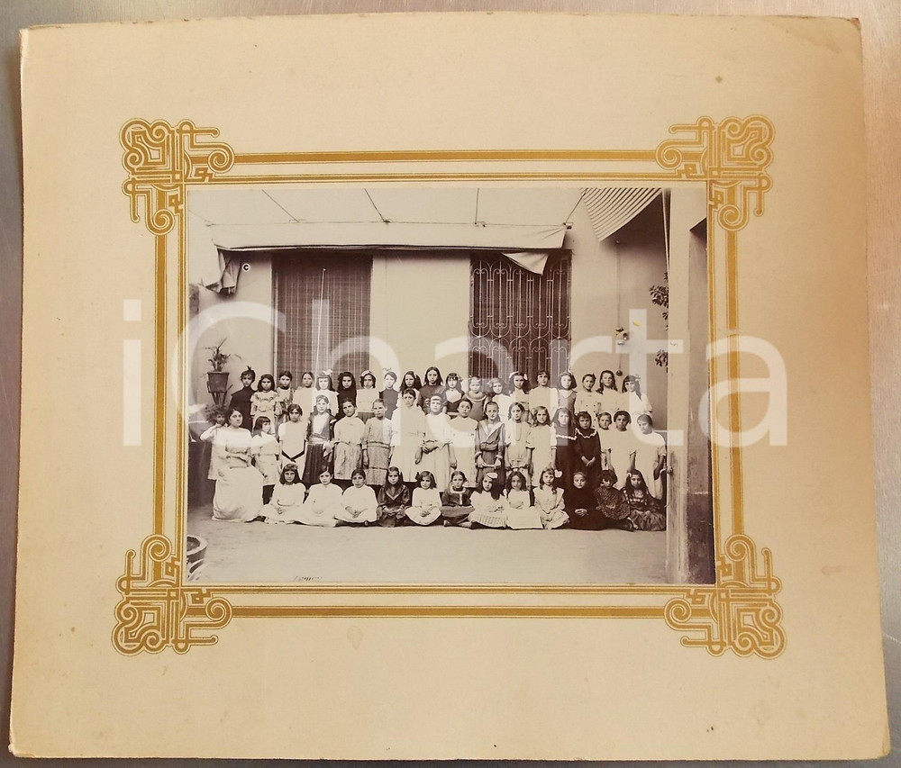 1900 ca PIEMONTE (?) Istituto femminile - Bambine con l'insegnante - Foto VINTAGE 36x31 cm