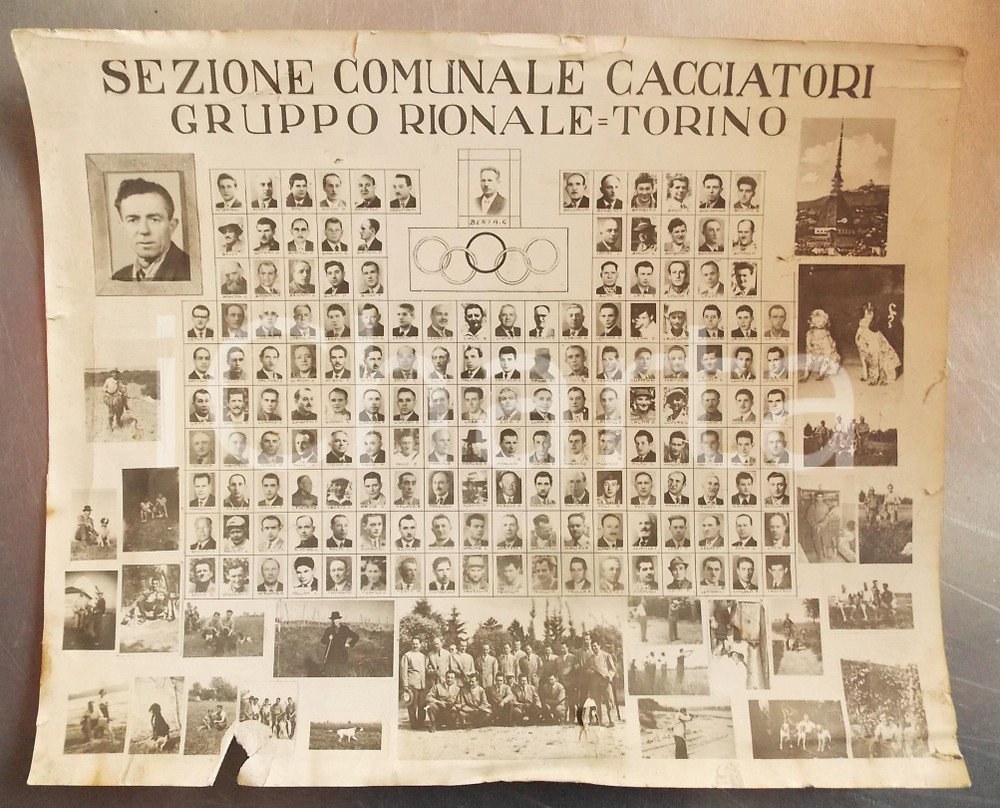 1950 ca TORINO Sezione Comunale Cacciatori - Gruppo Rionale - Foto ritratti 38x30 cm