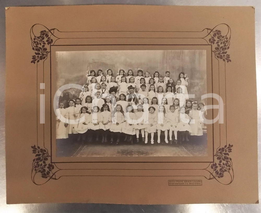 1915 ca LIESING /AUSTRIA Prima Comunione - Bambine con parroco e catechista FOTO
