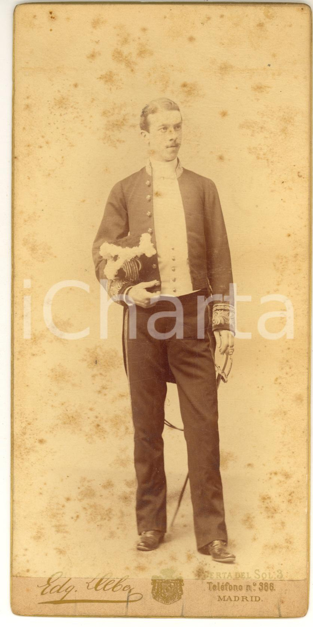 1890 ca MADRID Ritratto di un giovane ufficiale - Foto Edgardo DEBAS 10x21 cm