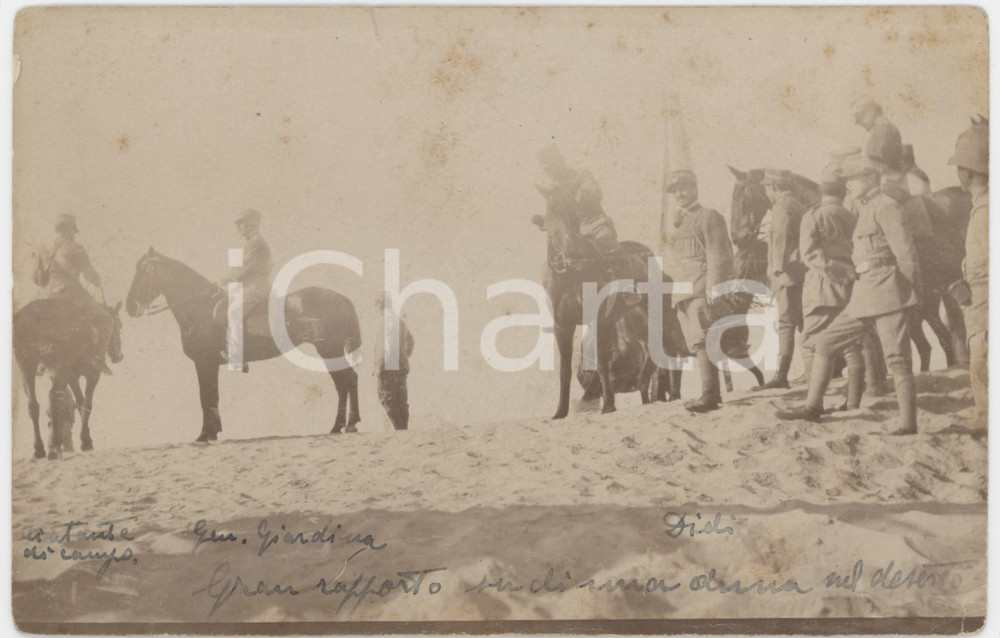 1915 ca LIBIA Generale GIARDINA e ufficiali a rapporto nel deserto  *Foto 14x9
