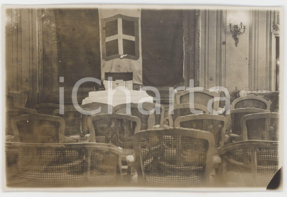 1933 ITALIA Nave ESPERIA - Salone con altare - Fotografia 14x9 cm