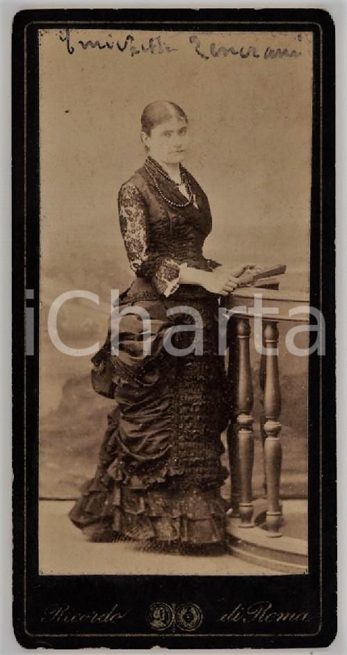 1875 ca ROMA Nobildonna Enrichetta TENERANI - Foto FELICI 4x8 cm Fotografia originale d'epoca, su cartoncino rigido, che ritrae la figlia del celebre scultore Pietro Tenerani.FOTOGRAFO: Felici - Roma via Babuino 76 GOOD/buono  Formato: 6x10 cm originale e autentica 1
