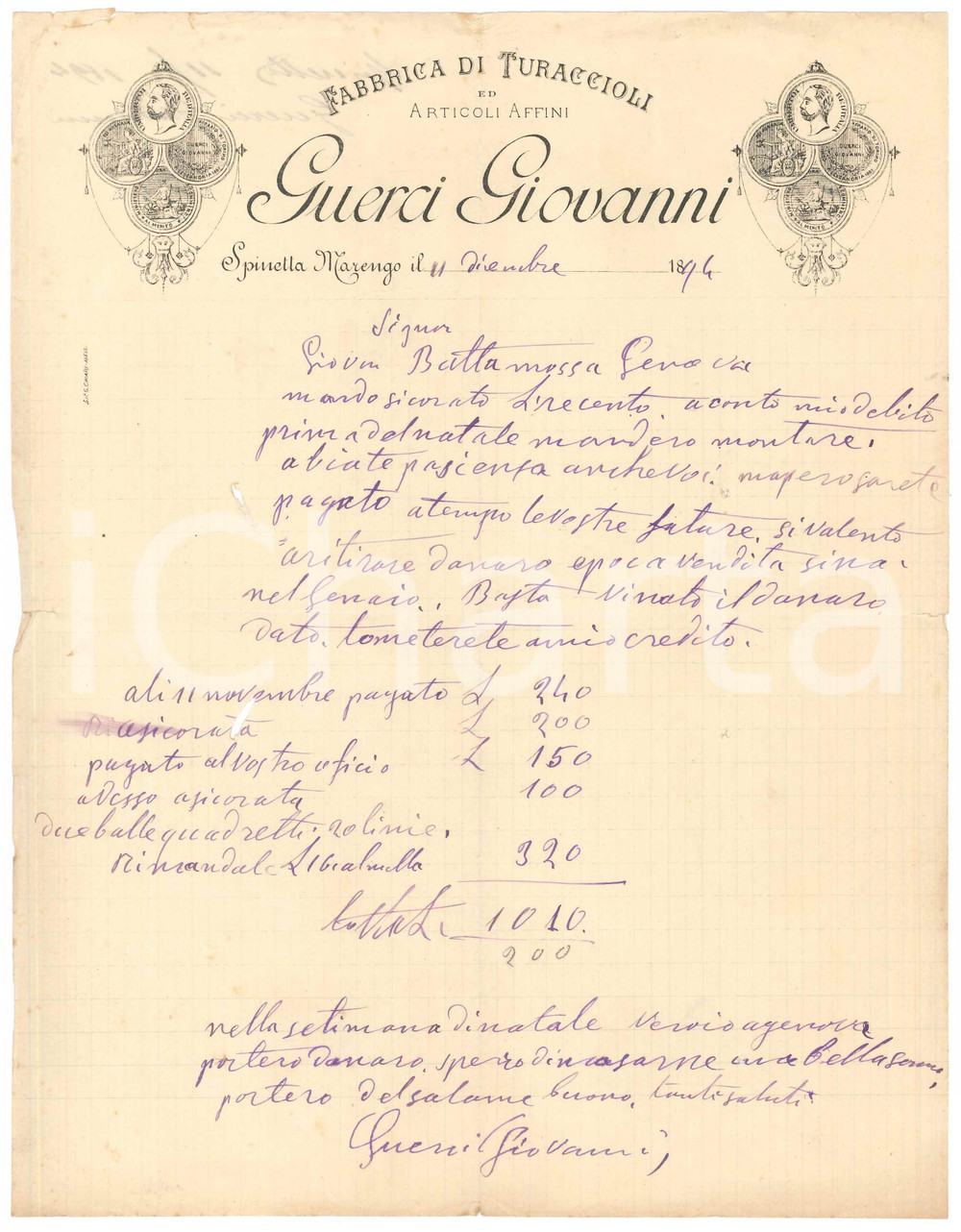 1894 SPINETTA MARENGO/ALESSANDRIA - Giovanni GUERCI Turaccioli - Lettera (3)
