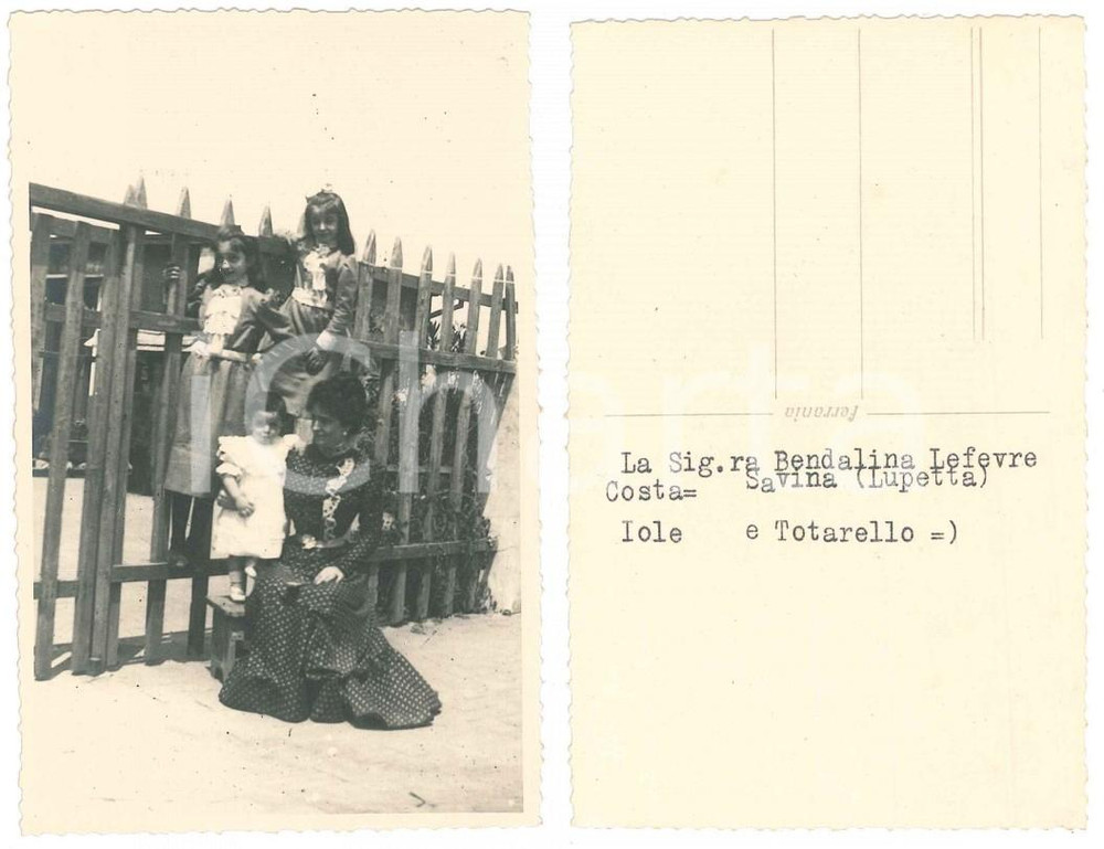 1910 ca ITALIA Bendalina LEFEVRE COSTA con le figlie - Foto vintage 9x14 cm