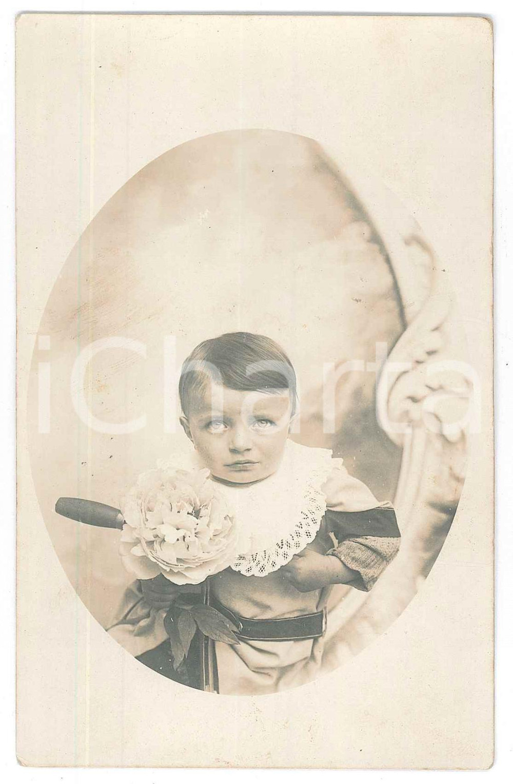 1920 ca CANDELO (BI) Bambina con grande rosa - Foto cartolina Erminio QUARELLO