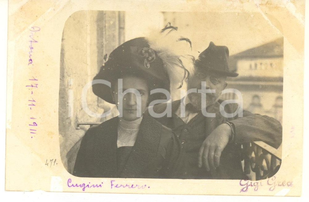 Fotografia d epoca originale 1911 ORTONA CH Coniugi FERRERO in balcone  Ritratto  Foto Gigi GREA 1
