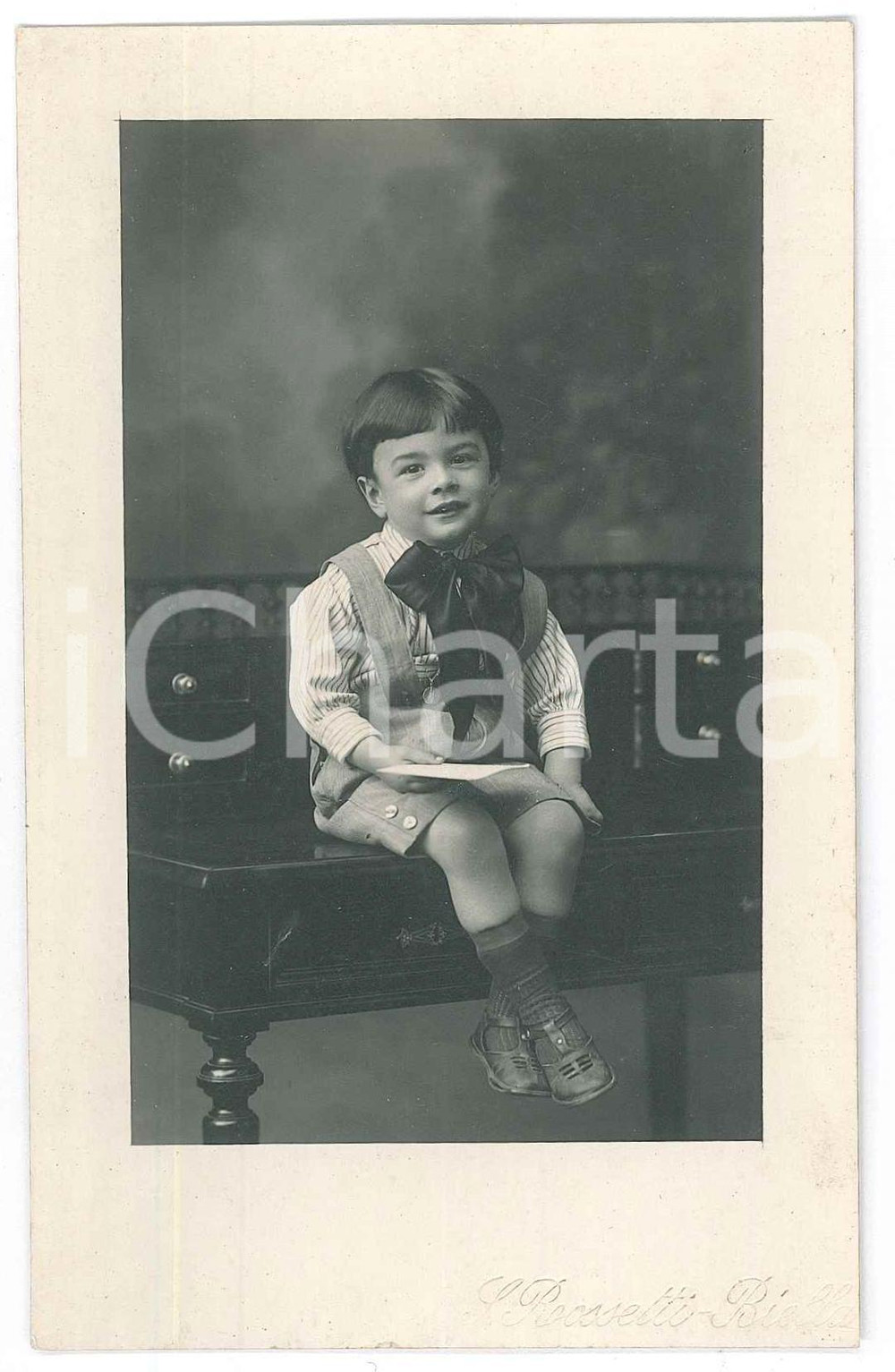 1925 ca BIELLA Ritratto di bambino in salopette *Foto cartolina S. ROSSETTI