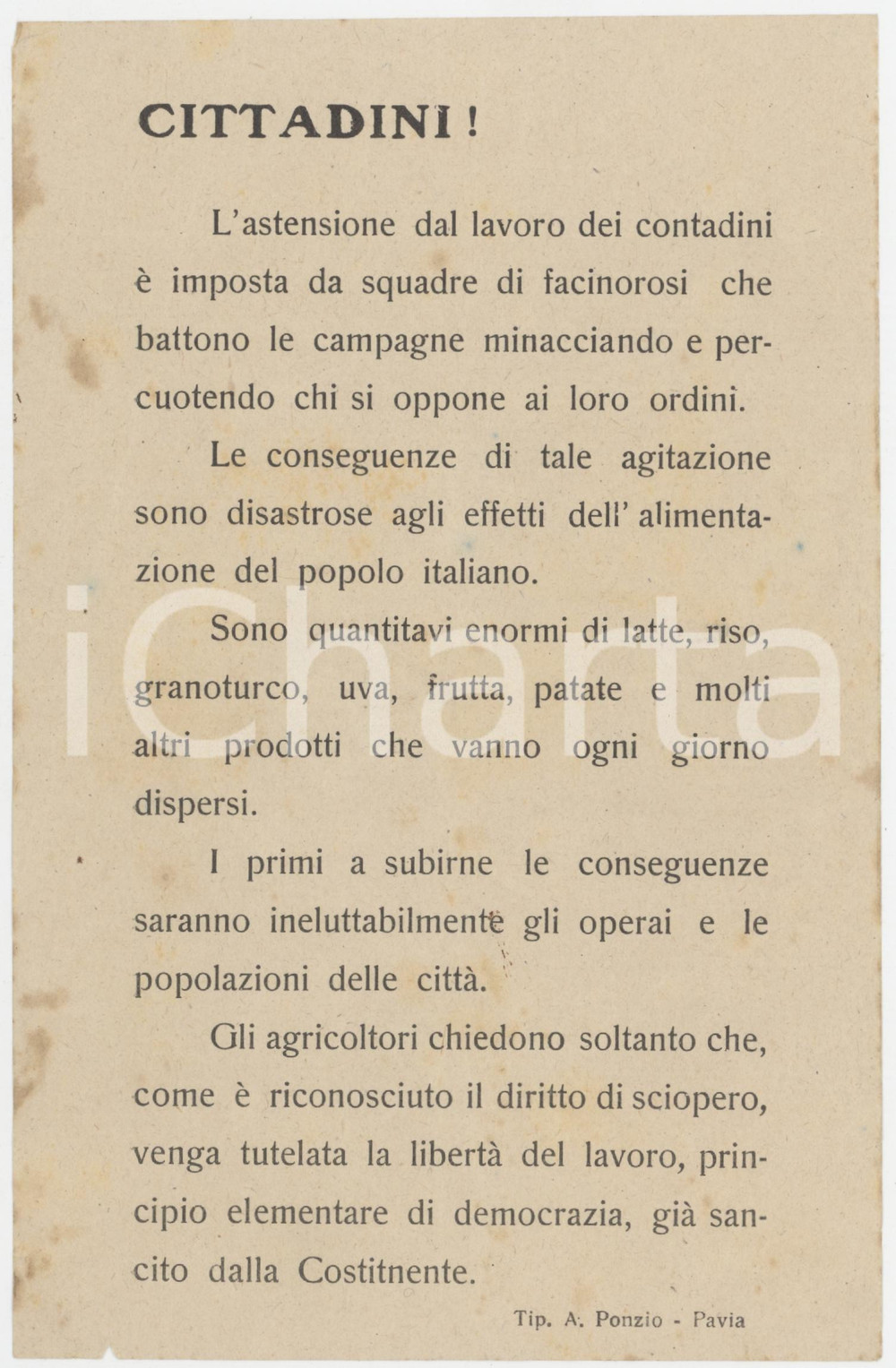 1946 ITALIA RIFORMA AGRARIA Facinorosi tra i contadini *Volantino PROPAGANDA