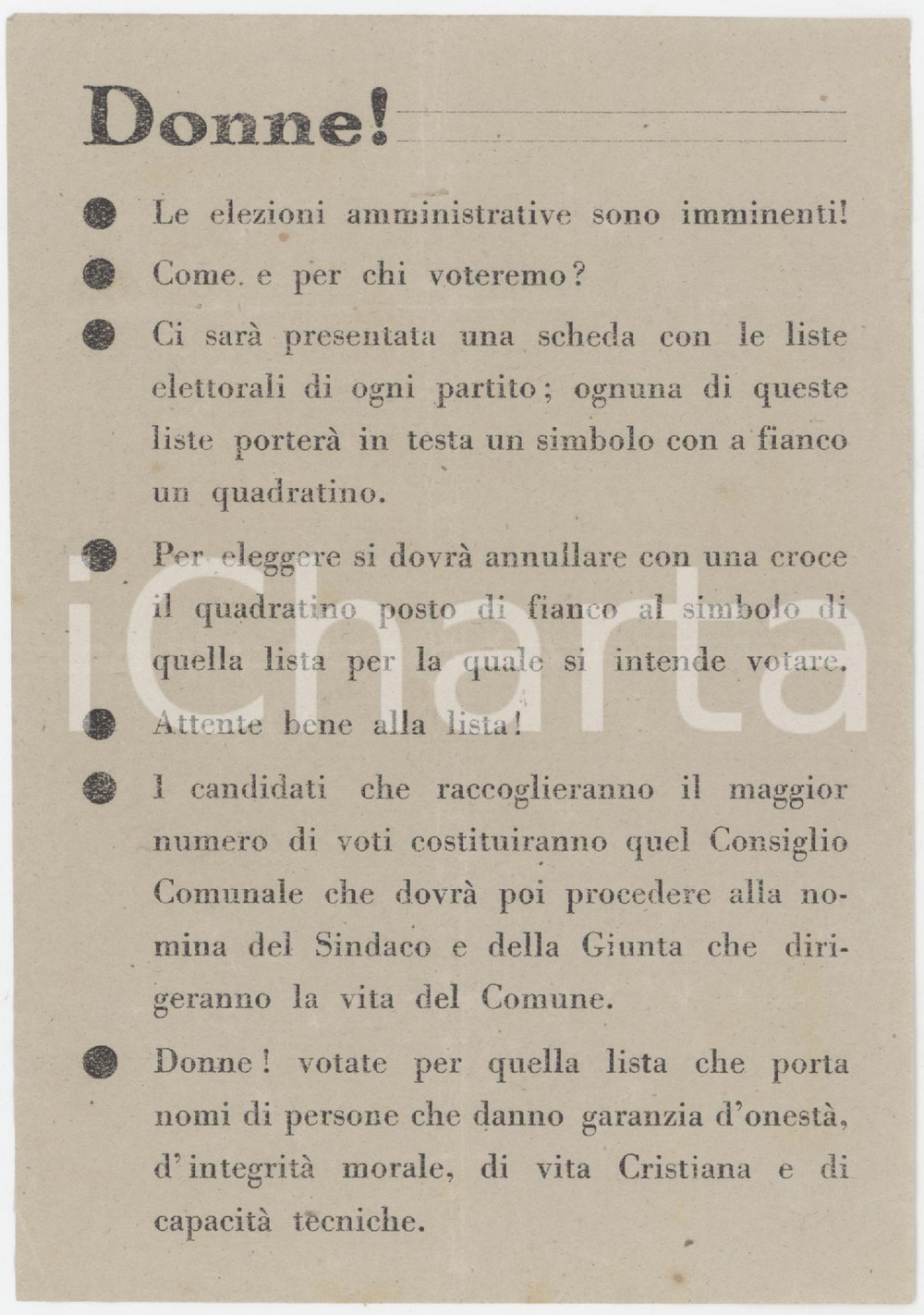 1950 ca DEMOCRAZIA CRISTIANA - Donna attenta alla lista! *Volantino PROPAGANDA