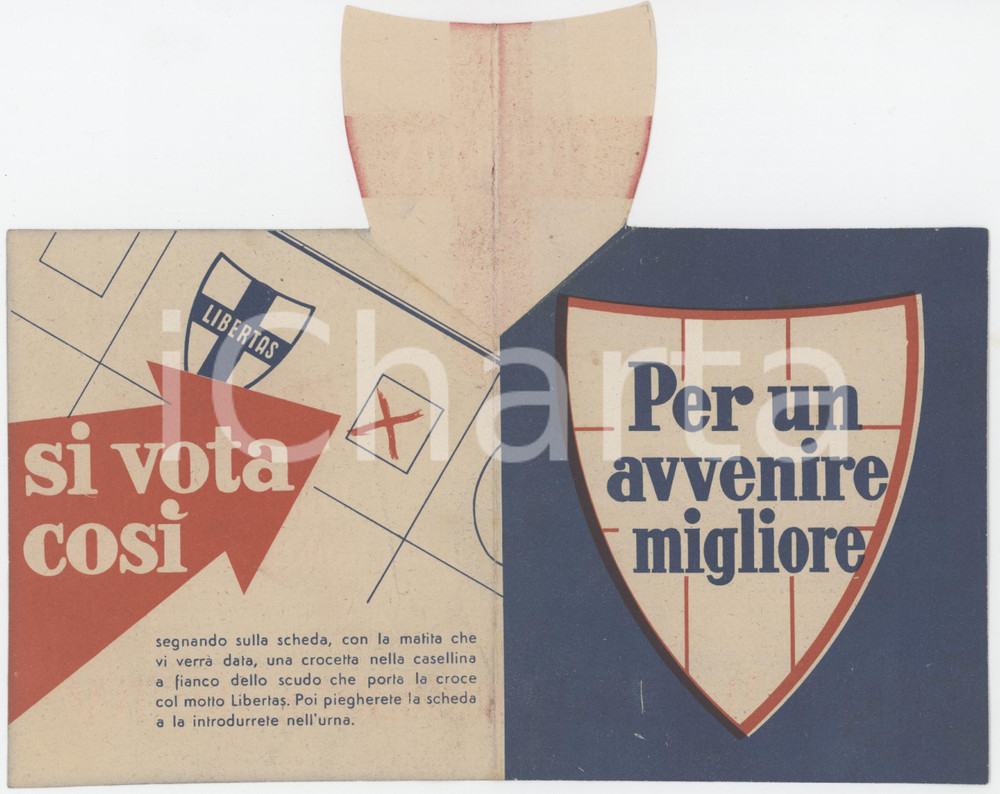 1950 ca DEMOCRAZIA CRISTIANA - Biglietto PROPAGANDA pop-up Biglietto di propaganda d'epoca, con apertura pop-up.PAGINE: 4 facciate  GOOD/buono  Formato: 11x12 cm originale e autentica 1