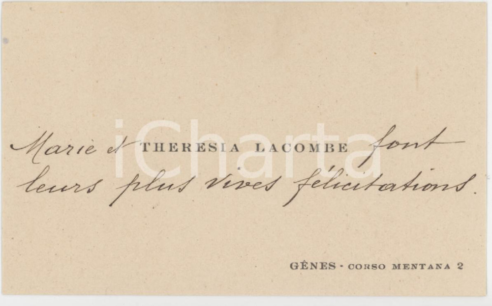 1920 ca GENOVA Marie e Theresia LACOMBE ^Biglietto da visita
