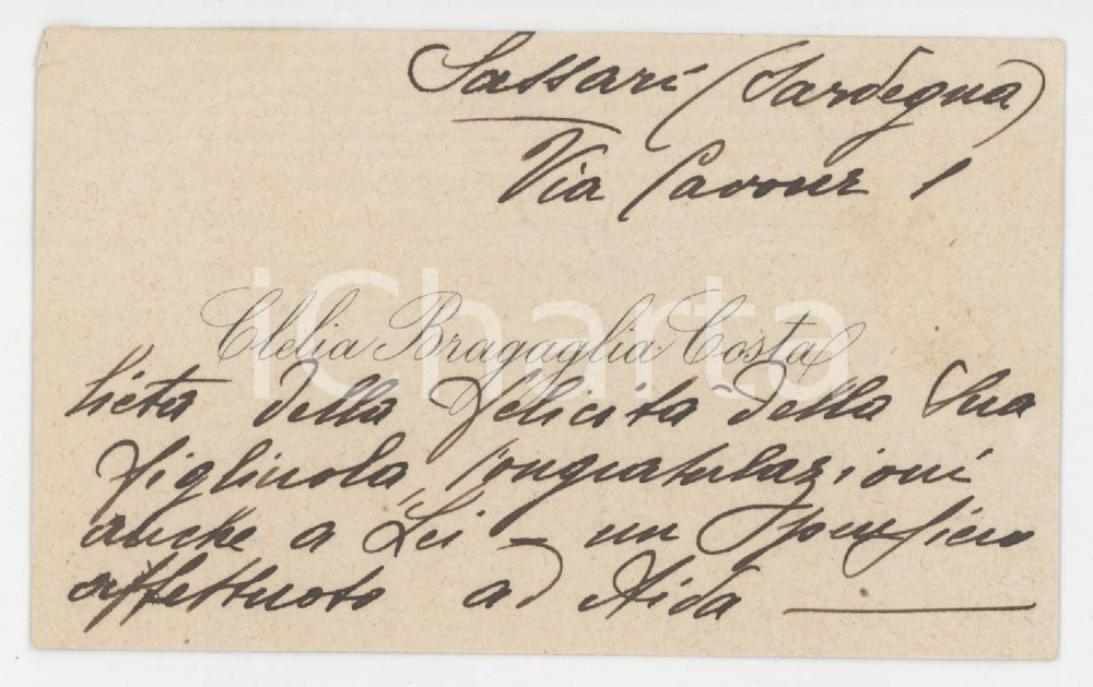 1920 ca SASSARI Clelia BRAGAGLIA COSTA - Biglietto da visita AUTOGRAFO