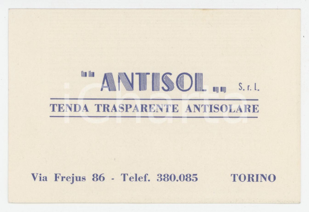 1950 ca TORINO Via Frejus 86 ANTISOL Srl Tenda trasparente antisolare *Biglietto