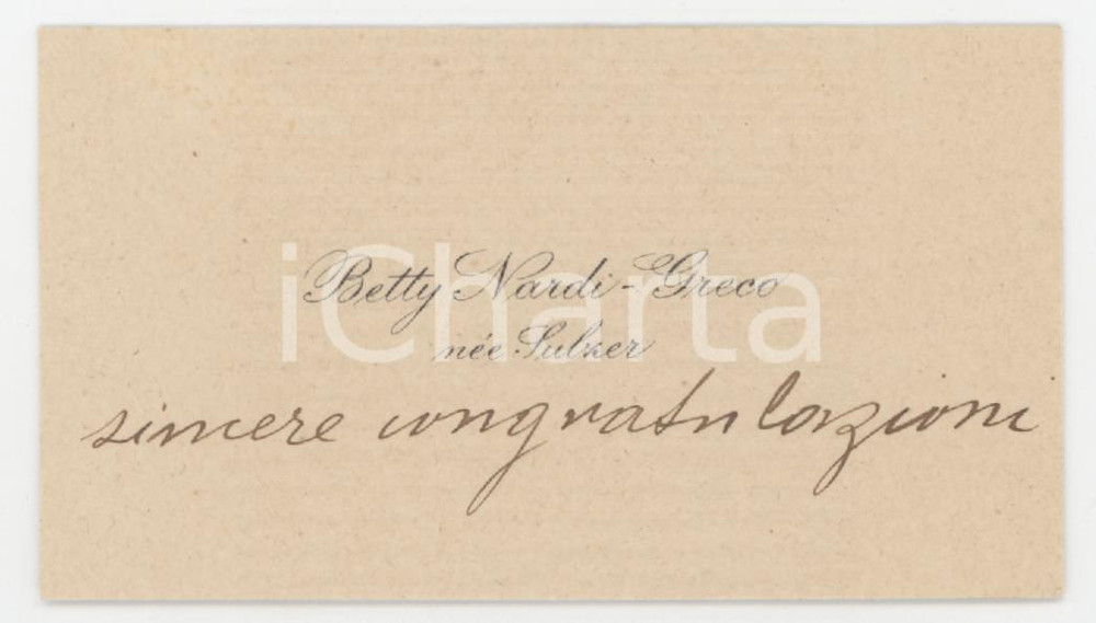 1920 ca SUISSE (?) Betty NARDI-GRECO née SULZER - Biglietto da visita