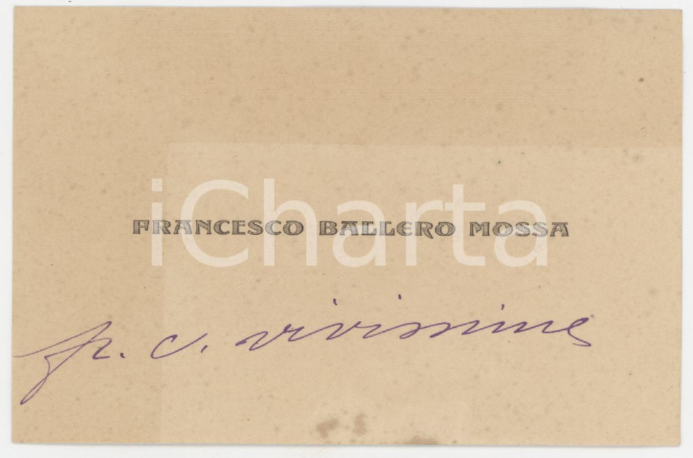 1920 ca CAGLIARI Conte Francesco BALLERO MOSSA - Biglietto AUTOGRAFO