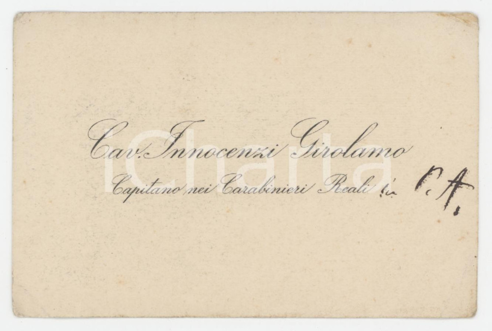 1910 ca Girolamo INNOCENZI Capitano nei Carabinieri Reali - Biglietto da visita