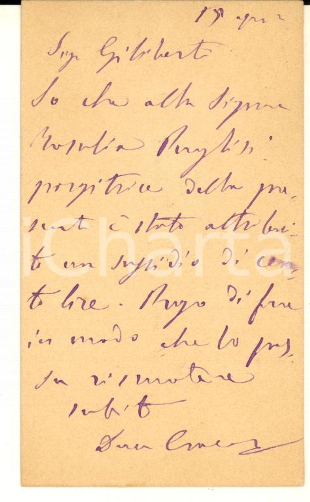 1885 s. l. DUCA DI CRACO - Biglietto da visita AUTOGRAFO