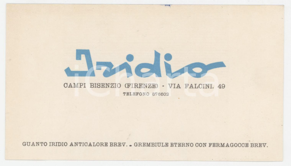 1950 ca CAMPI BISENZIO (FI) IRIDIO Guanto anticalore - Biglietto da visita