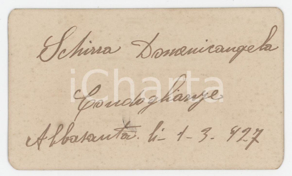 1927 ABBASANTA (OR) Domenicangela SCHIRRA - Biglietto da visita