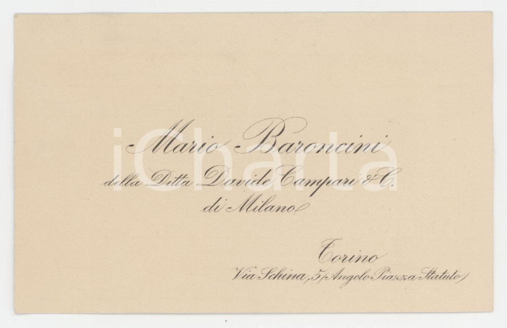 1930 ca TORINO - Mario BARONCINI Ditta Davide CAMPARI & C. - Biglietto da visita