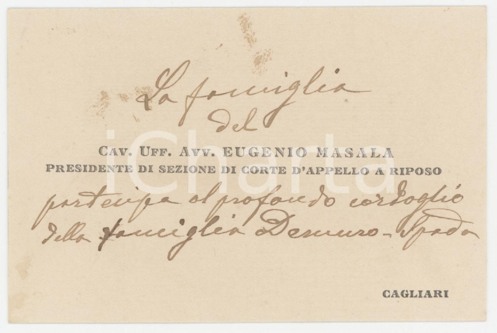 1920 ca CAGLIARI Avv. Eugenio MASALA - Corte d'Appello - Biglietto AUTOGRAFO