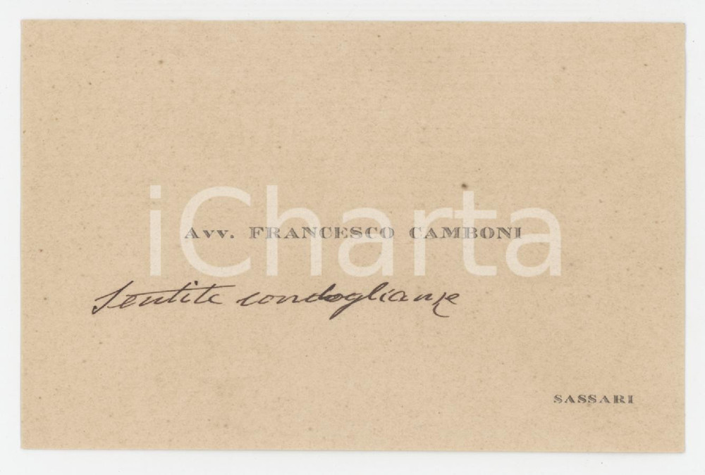 1920 ca SASSARI Avv. Francesco CAMBONI - Biglietto da visita AUTOGRAFO
