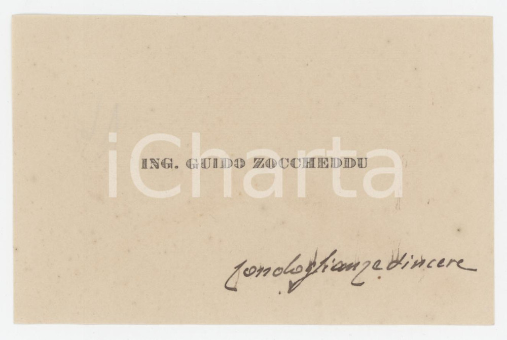 1930 ca CAGLIARI Ing. Guido ZOCCHEDDU - Biglietto da visita AUTOGRAFO