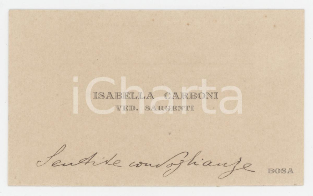 1920 ca BOSA (OR) Isabella CARBONI vedova SARGENTI - Biglietto AUTOGRAFO