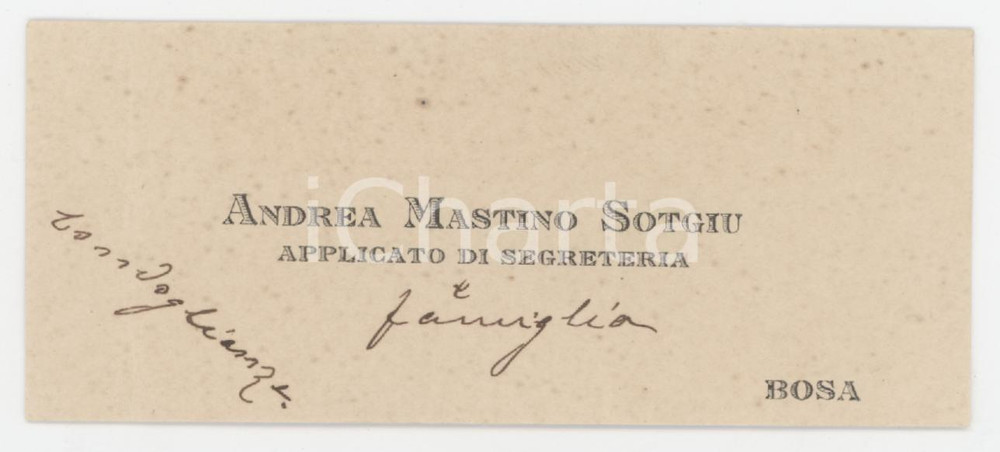 1920 ca BOSA (OR) Andrea MASTINO SOTGIU Applicato di segreteria - Biglietto