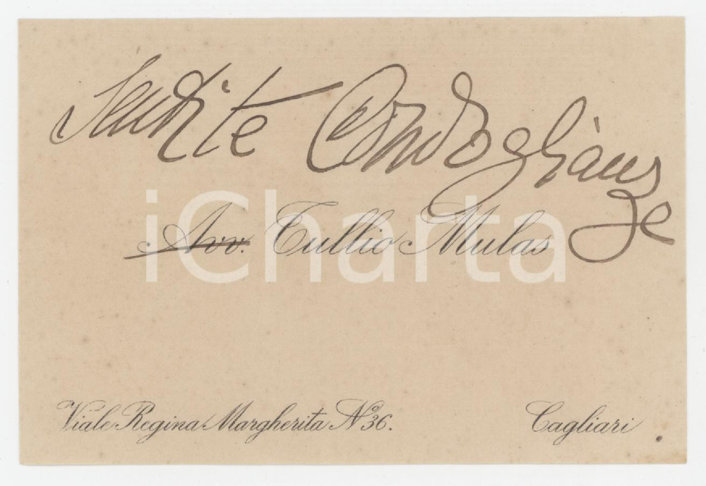 1920 ca CAGLIARI Avv. Tullio MULAS - Biglietto da visita AUTOGRAFO