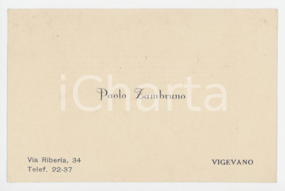 1950 ca VIGEVANO (PV) Via Riberia 34 - Paolo ZAMBRUNO - Biglietto da visita