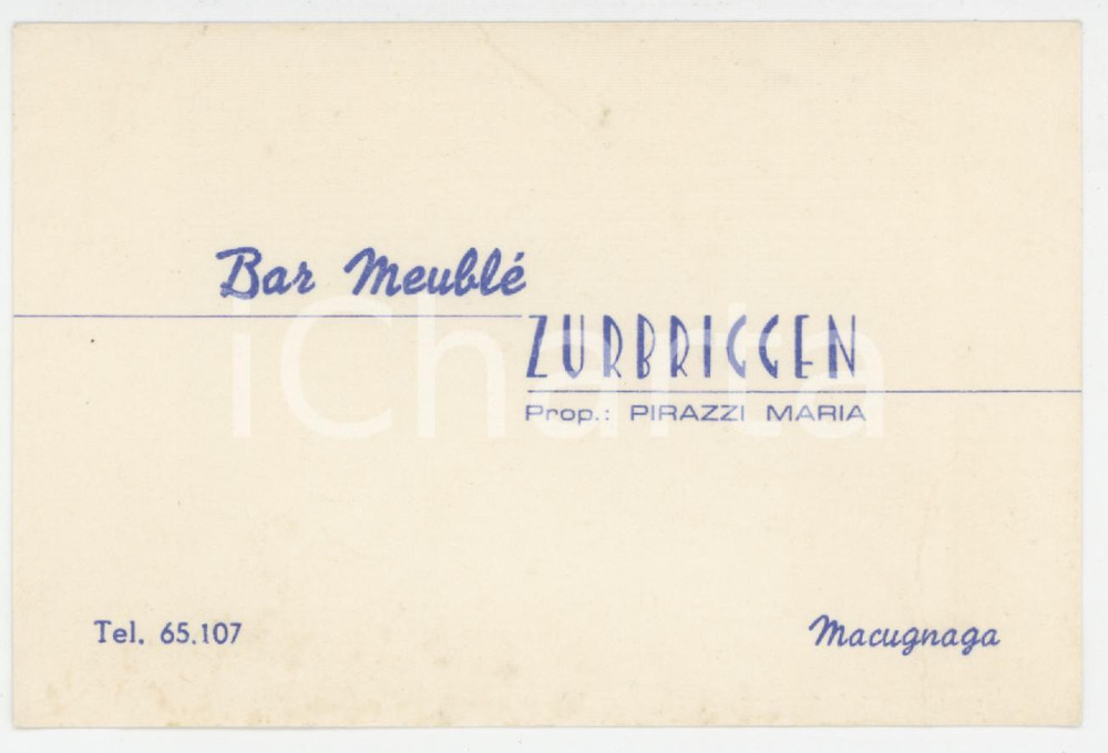 1950 ca MACUGNAGA (VB) Bar MEUBLÉ ZURBRIGGEN di Maria PIRAZZI - Biglietto