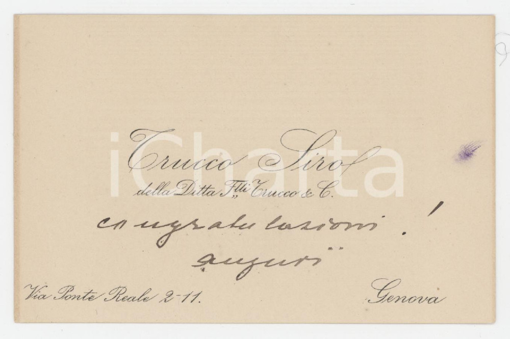 1920 ca GENOVA Siro TRUCCO - Ditta F.lli TRUCCO *Biglietto da visita