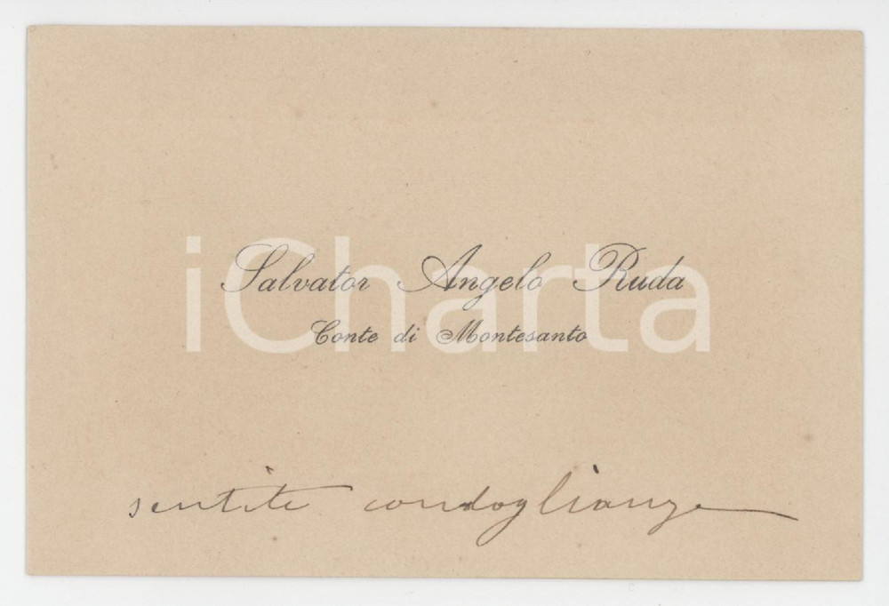 1920 ca CAGLIARI Salvator Angelo RUDA Conte di MONTESANTO *Biglietto AUTOGRAFO
