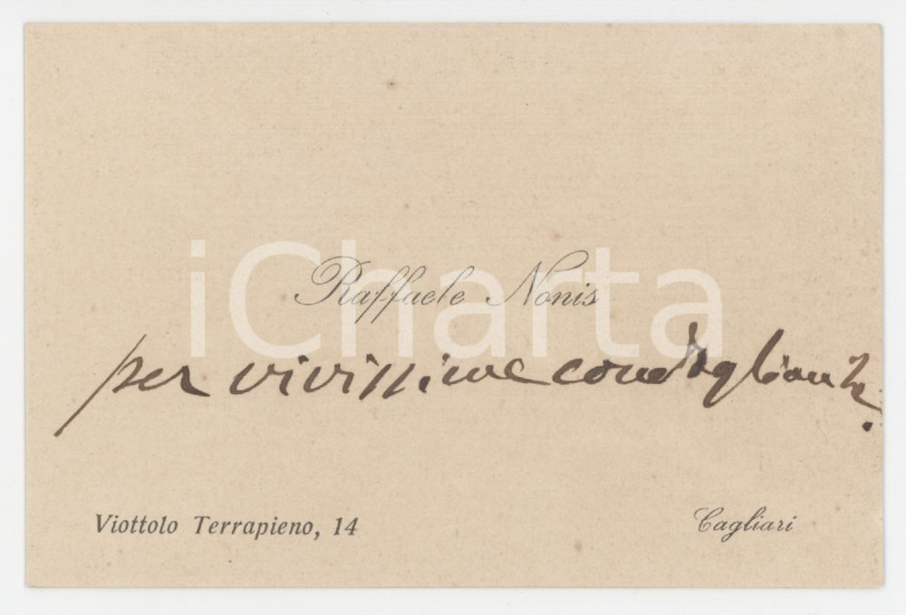 1920 ca CAGLIARI Raffaele NONIS - Biglietto da visita AUTOGRAFO
