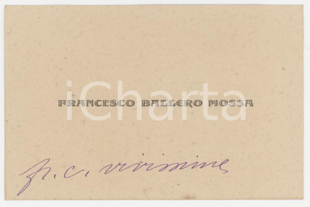 1920 ca CAGLIARI Conte Francesco BALLERO MOSSA - Biglietto da visita AUTOGRAFO