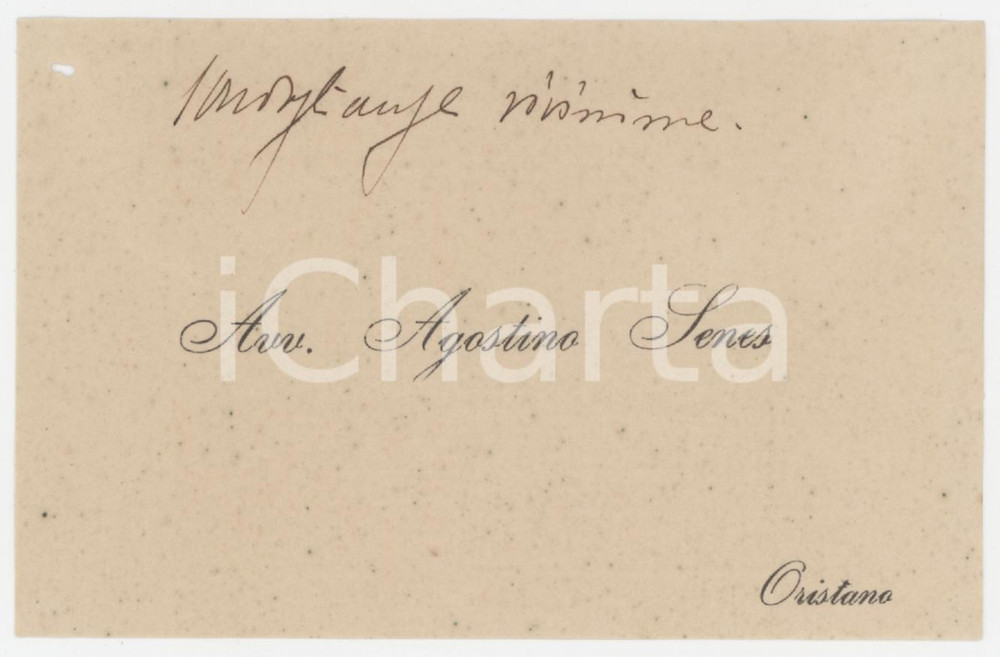 1920 ca ORISTANO Avv. Agostino SENES - Biglietto da visita AUTOGRAFO