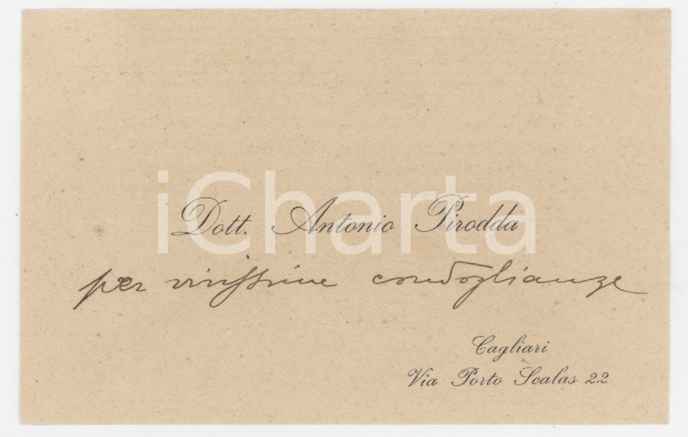 1920 ca CAGLIARI Dott. Antonio PIRODDA - Biglietto da visita AUTOGRAFO