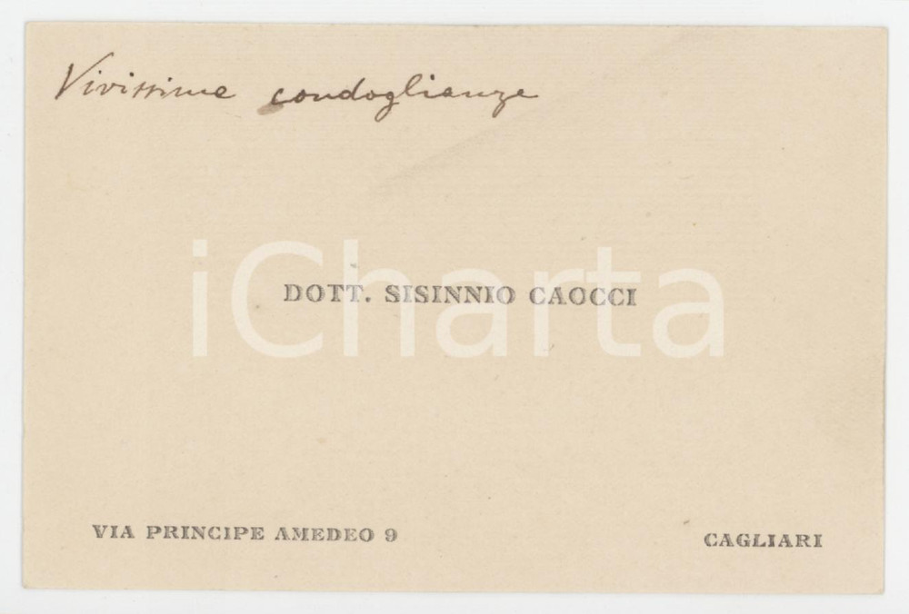 1920 ca CAGLIARI Dott. Sisinnio CAOCCI - Biglietto da visita AUTOGRAFO