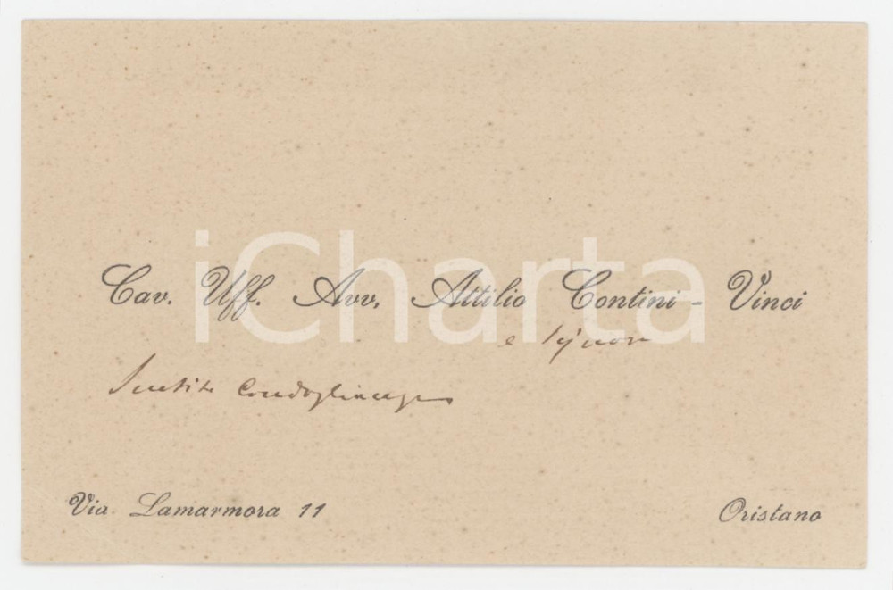 1925 ca ORISTANO Cav. Uff. Avv. Attilio CONTINI - Biglietto AUTOGRAFO