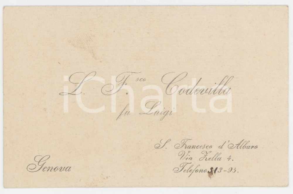 1920 ca GENOVA L. Francesco CODEVILLA fu Luigi Gioielliere - Biglietto da visita