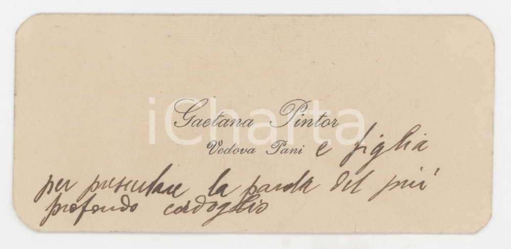 1920 ca NOBILTA' SARDEGNA Gaetana PINTOR vedova PANI - Biglietto da visita