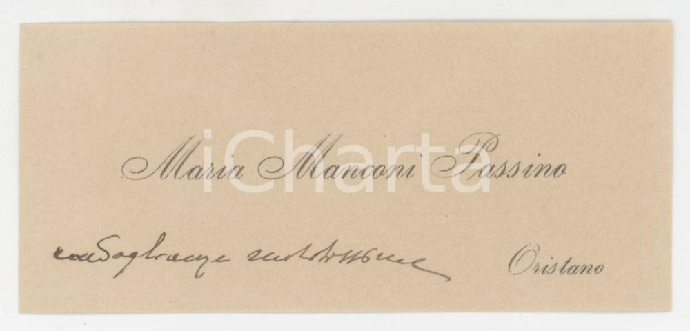 1920 ca NOBILTA' SARDEGNA - ORISTANO Maria MANCONI PASSINO - Biglietto da visita