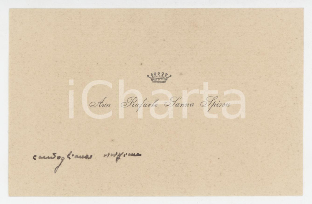 1920 ca NOBILTA' SARDEGNA Avv. Rafaele SANNA SPISSU *Biglietto AUTOGRAFO
