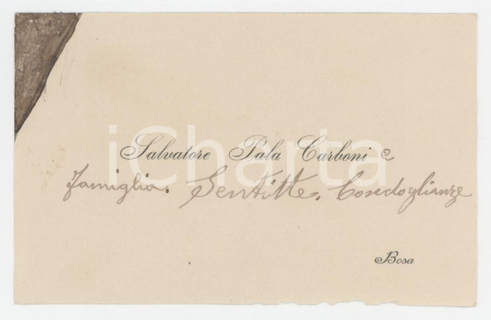 1920 ca BOSA (OR) Salvatore PALA CARBONI - Biglietto da visita AUTOGRAFO