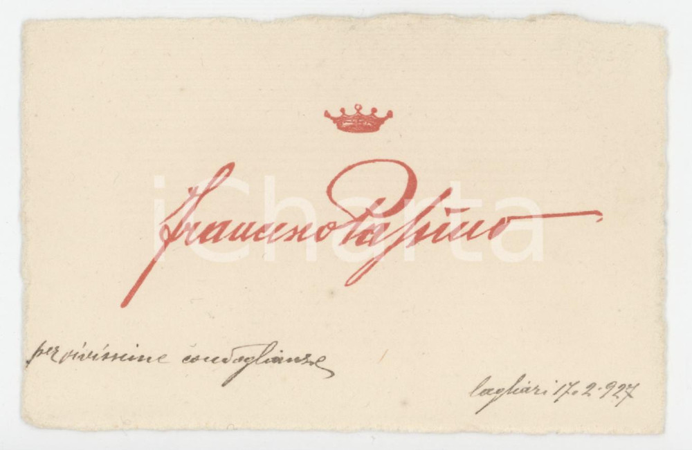1927 CAGLIARI Francesco PASSINO - Biglietto da visita AUTOGRAFO