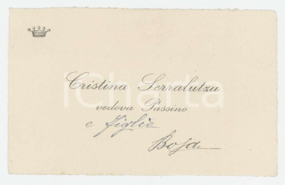 1925 ca NOBILTA' SARDEGNA BOSA Cristina SERRALUTZU vedova PASSINO *Biglietto