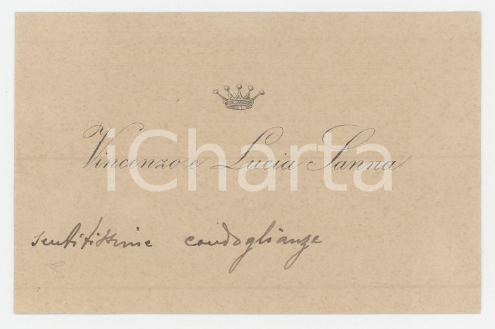 1920 ca NOBILTA' SARDEGNA Vincenzo e Lucia SANNA - Biglietto da visita
