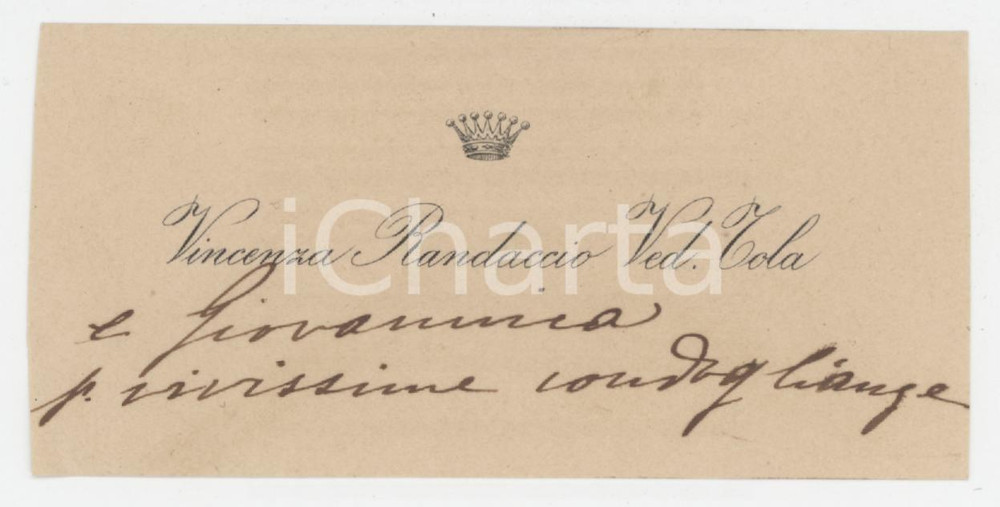 1920 ca NOBILTA' SARDEGNA Vincenza RANDACCIO vedova TOLA - Biglietto da visita